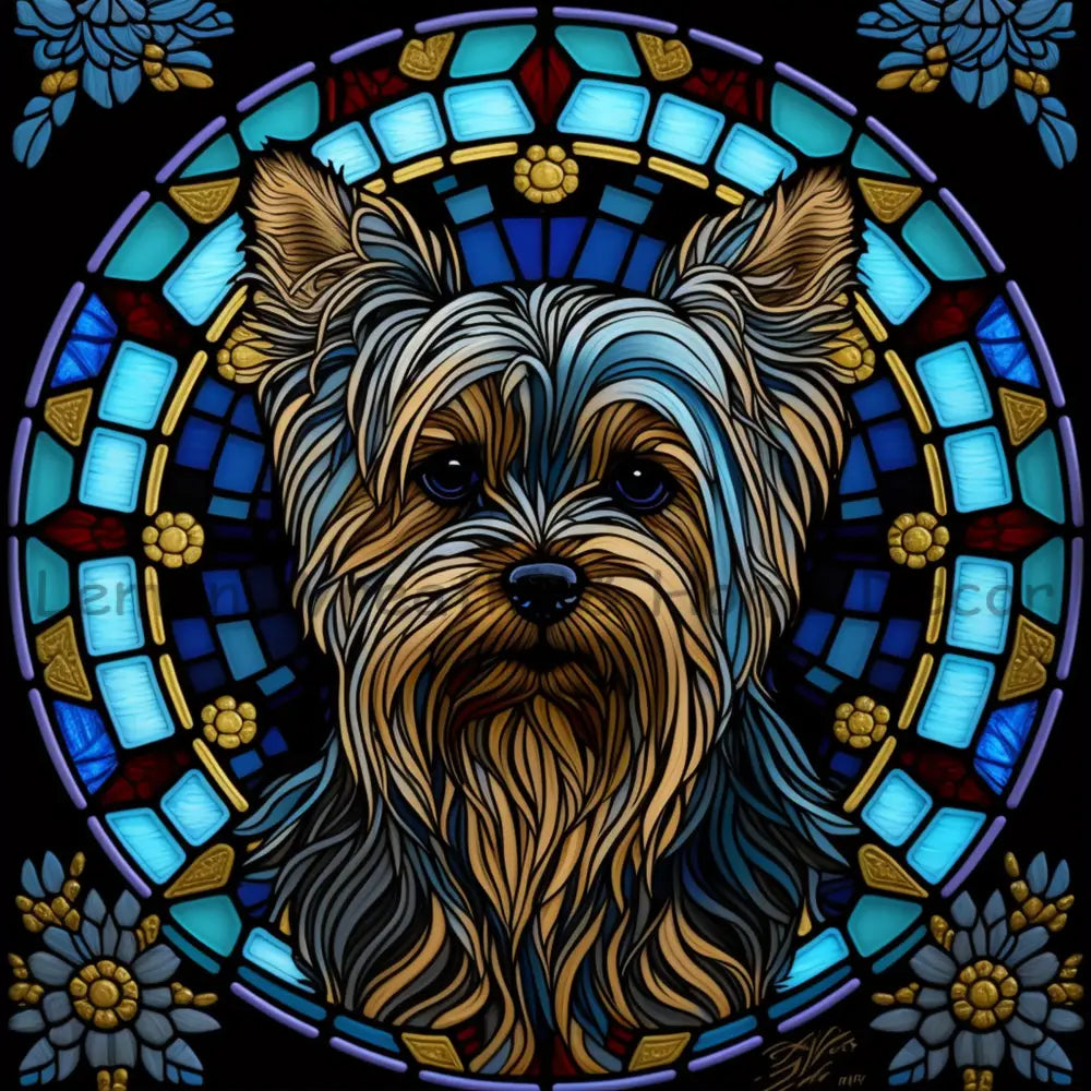 Yorkie Dog Breed Faux Stained Glass Metal Sign 8